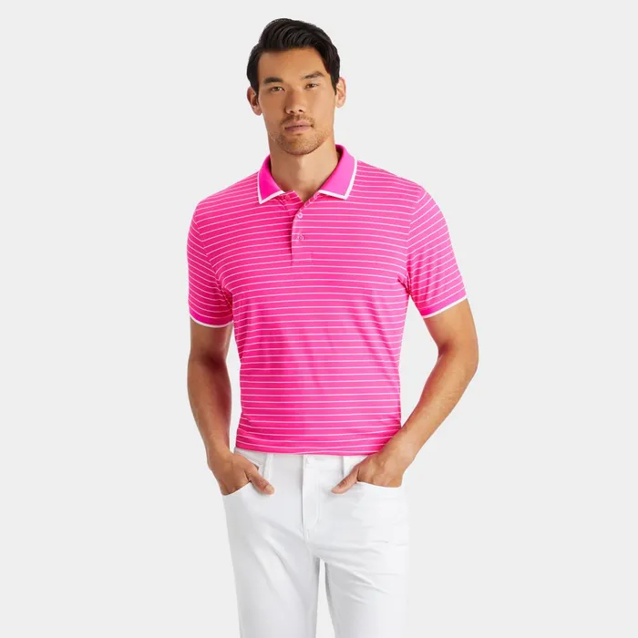 Fine Line Banded Sleeve Tech Piqu Polo Day Glow Pink Men GFORE Tops