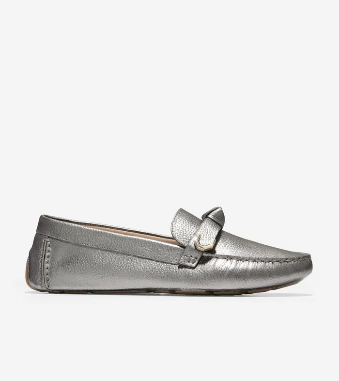 Flats and SlipOns Women Cole Haan Evelyn Bow Driver Pewter Metallic