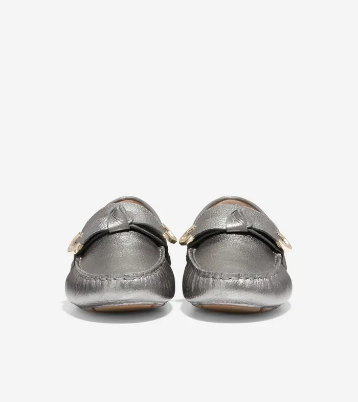 Flats and SlipOns Women Cole Haan Evelyn Bow Driver Pewter Metallic