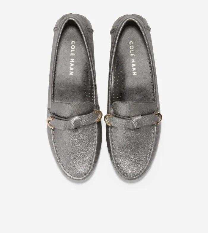 Flats and SlipOns Women Cole Haan Evelyn Bow Driver Pewter Metallic