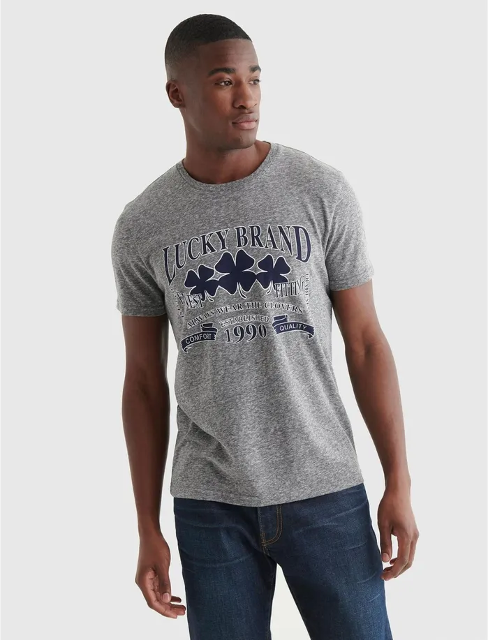 Graphic Tees Men Lucky Brand 3 Clover Branded Tee Grey