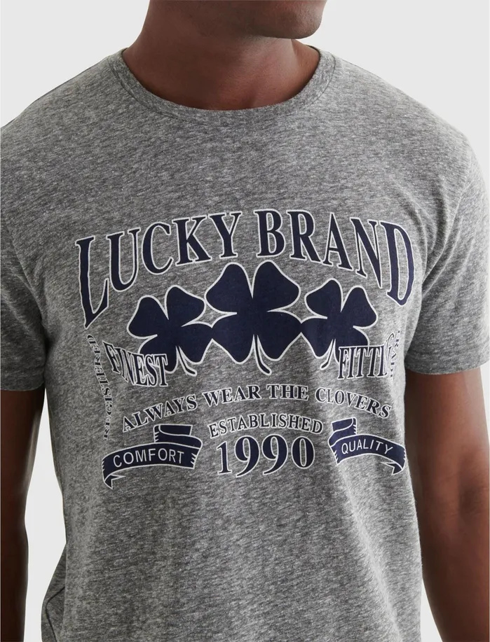 Graphic Tees Men Lucky Brand 3 Clover Branded Tee Grey Graphic Tees Men Lucky Brand 3 Clover Branded Tee Grey
