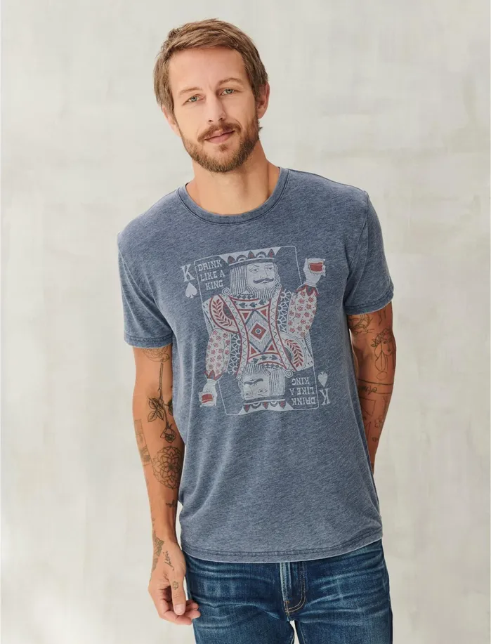 Graphic Tees Men Lucky Brand Drinking King Tee American Navy