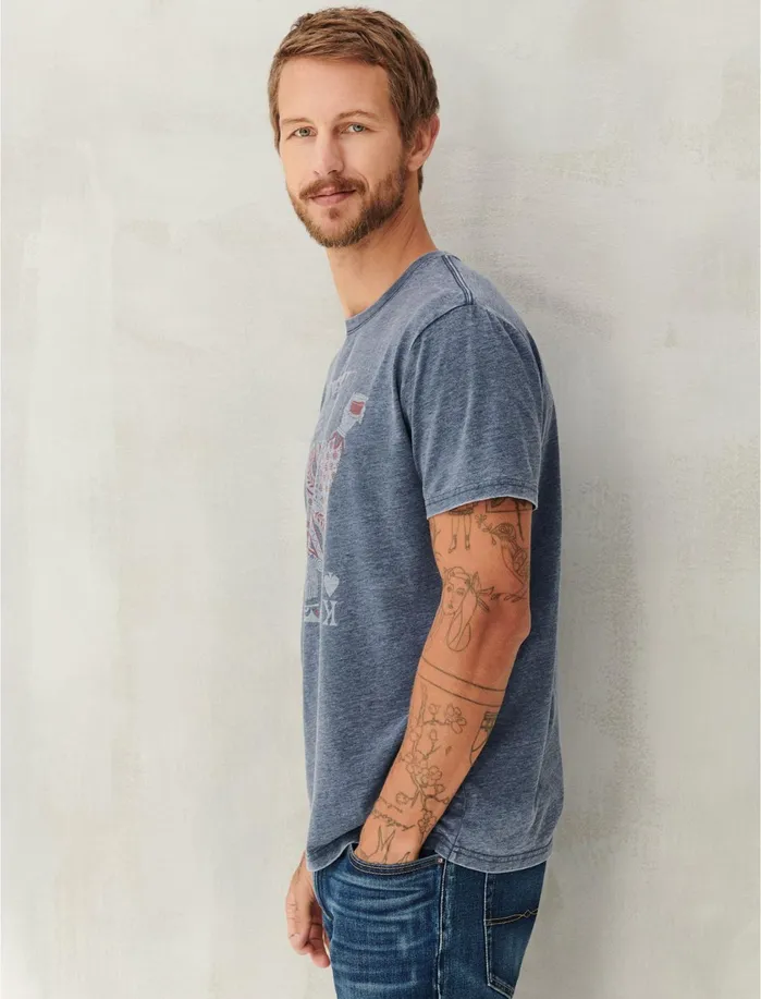 Graphic Tees Men Lucky Brand Drinking King Tee American Navy