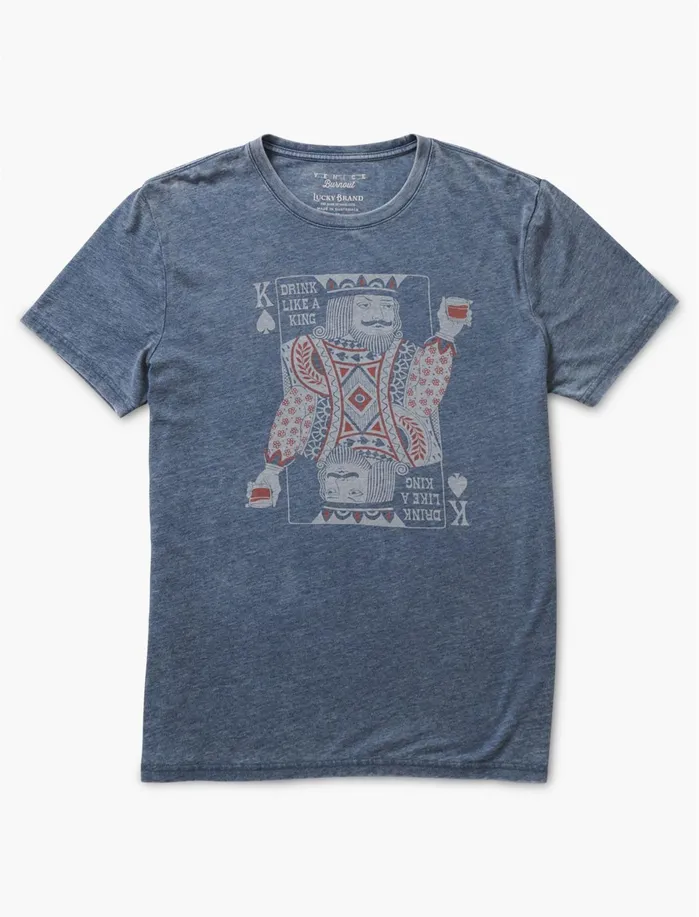 Graphic Tees Men Lucky Brand Drinking King Tee American Navy
