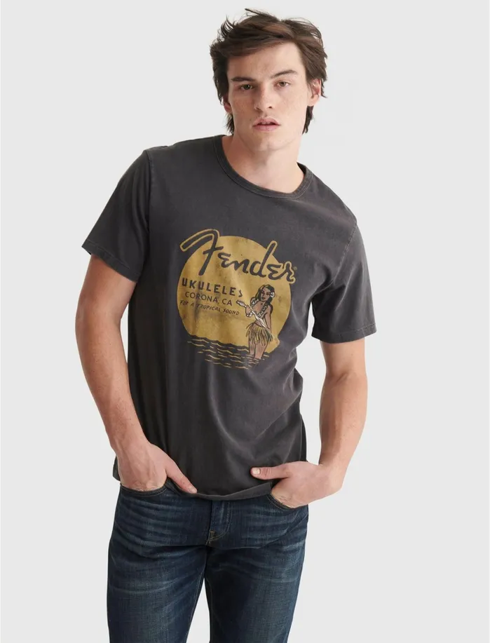 Graphic Tees Men Lucky Brand Fender Ukeleles Tee Jet Black