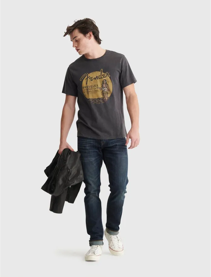 Graphic Tees Men Lucky Brand Fender Ukeleles Tee Jet Black