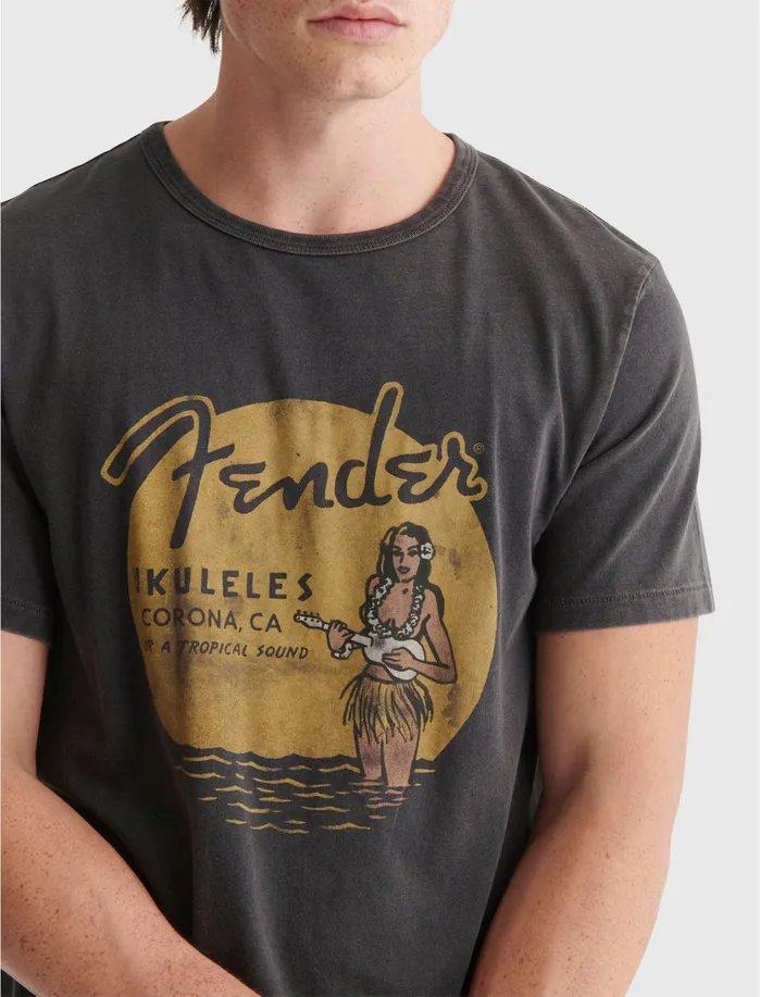 Graphic Tees Men Lucky Brand Fender Ukeleles Tee Jet Black