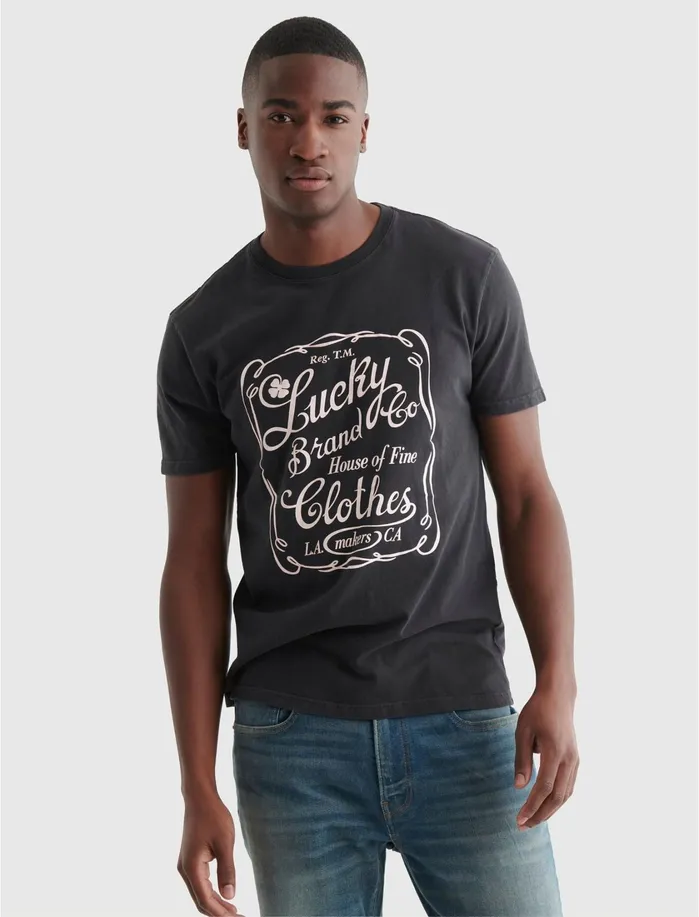 Graphic Tees Men Lucky Brand Lucky Ol Skool Plaque Tee Jet Black