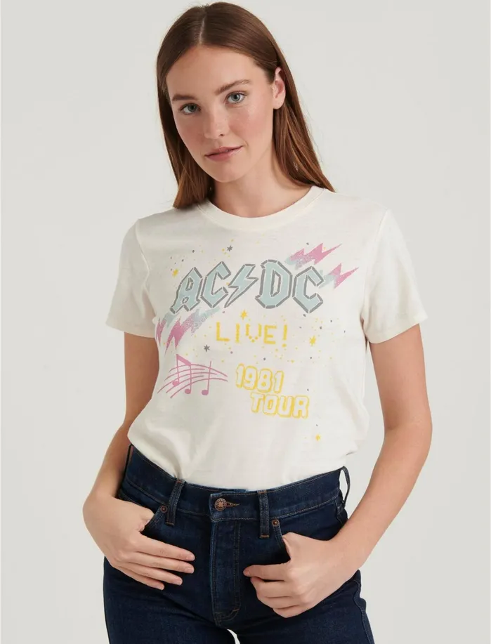 Graphic Tees Women Lucky Brand Acdc 1981 Tour Tee Whisper White