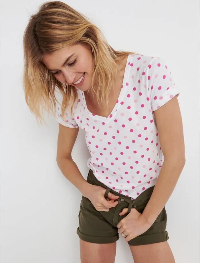 Graphic Tees Women Lucky Brand Angeles Poka Dot Pink Multi