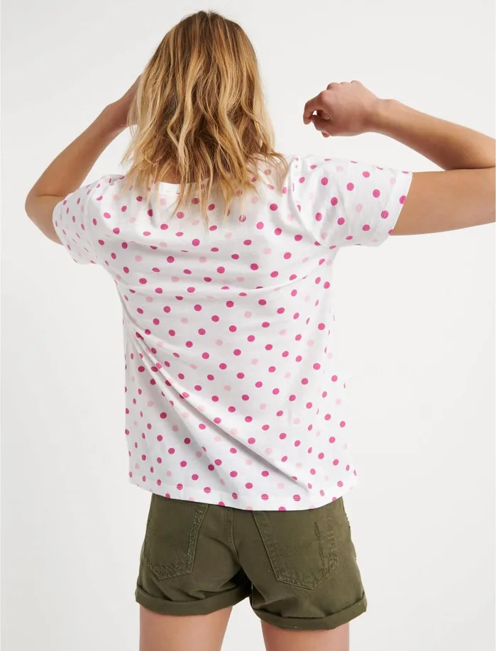 Graphic Tees Women Lucky Brand Angeles Poka Dot Pink Multi
