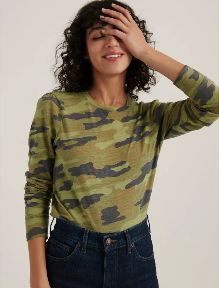 Graphic Tees Women Lucky Brand Camo Puff Sleeve Tee Green Multi