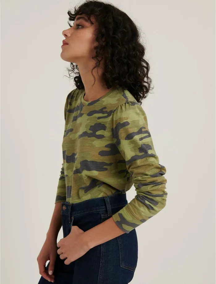 Graphic Tees Women Lucky Brand Camo Puff Sleeve Tee Green Multi