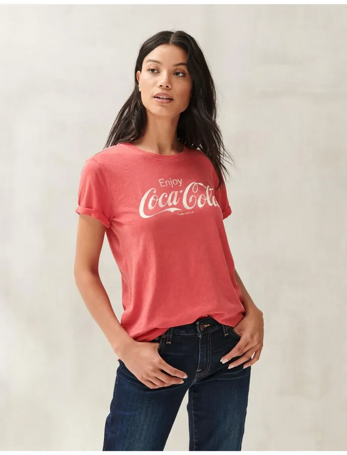 Graphic Tees Women Lucky Brand Coca Cola Logo Tee Ribbon Red 191663 Tcx