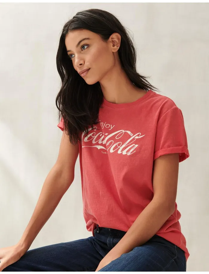 Graphic Tees Women Lucky Brand Coca Cola Logo Tee Ribbon Red 191663 Tcx