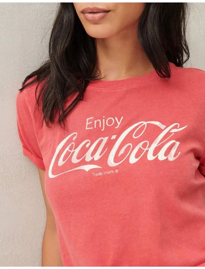 Graphic Tees Women Lucky Brand Coca Cola Logo Tee Ribbon Red 191663 Tcx