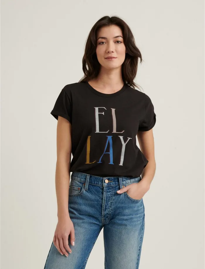 Graphic Tees Women Lucky Brand El Lay Crew Tee Black Mountain