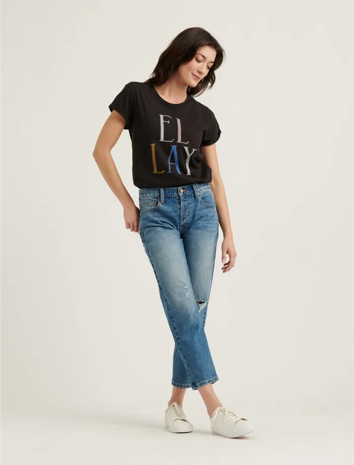 Graphic Tees Women Lucky Brand El Lay Crew Tee Black Mountain