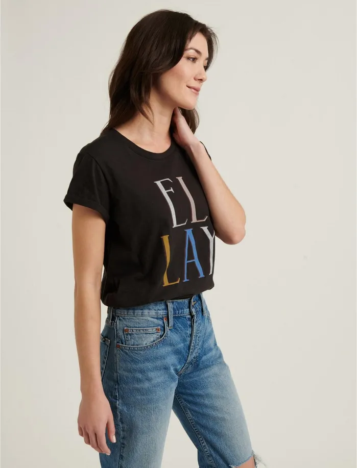 Graphic Tees Women Lucky Brand El Lay Crew Tee Black Mountain