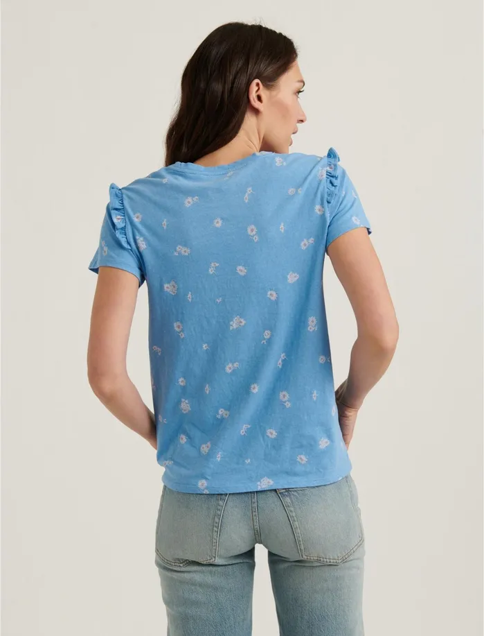 Graphic Tees Women Lucky Brand Essential Floral Ruffle Crew Tee Blue Multi