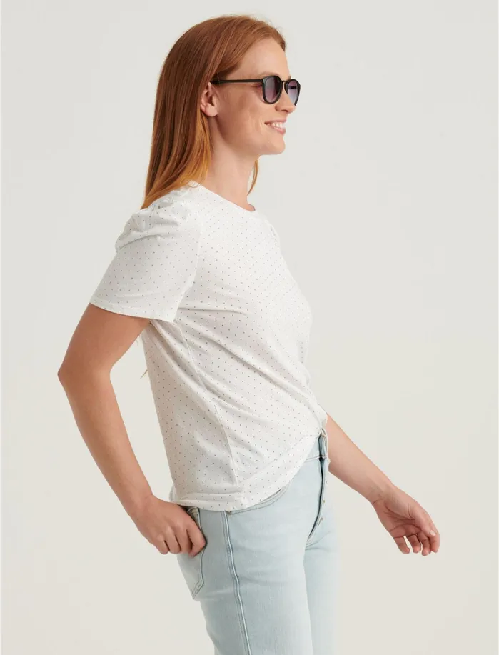 Graphic Tees Women Lucky Brand Essential Printed Puff Sleeve Tee White Multi