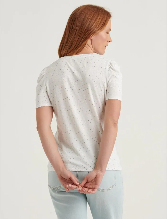 Graphic Tees Women Lucky Brand Essential Printed Puff Sleeve Tee White Multi