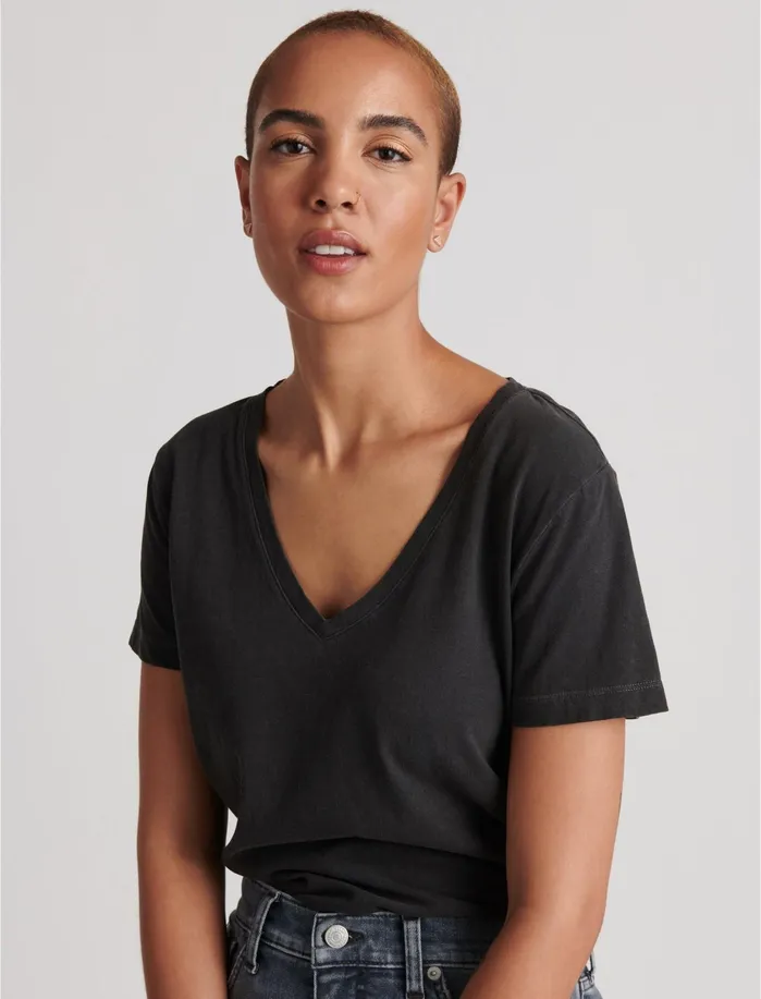 Graphic Tees Women Lucky Brand Essential VNeck Tee Washed Black