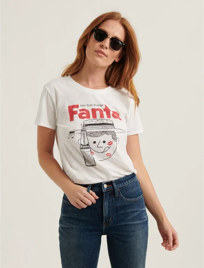 Graphic Tees Women Lucky Brand Fanta Straw Hat Tee Lucky White