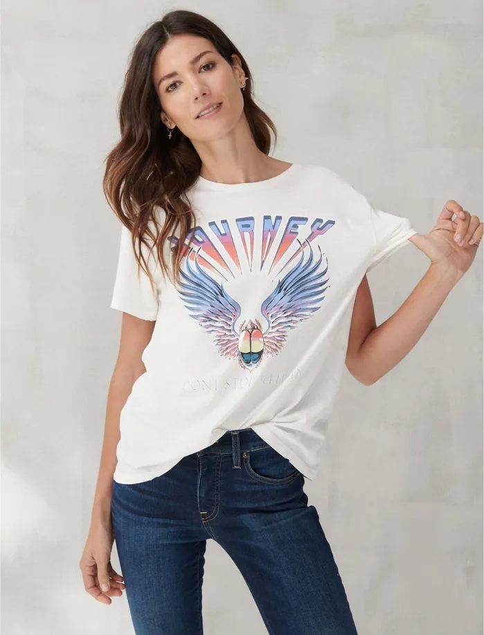 Graphic Tees Women Lucky Brand JOURNEY BOYFRIEND TEE Whisper White