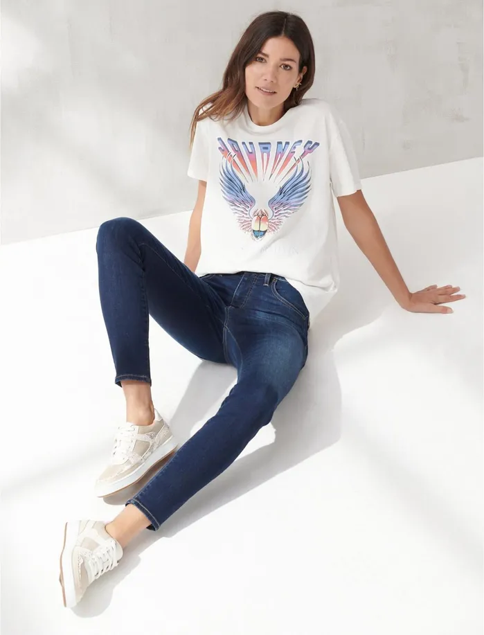 Graphic Tees Women Lucky Brand JOURNEY BOYFRIEND TEE Whisper White