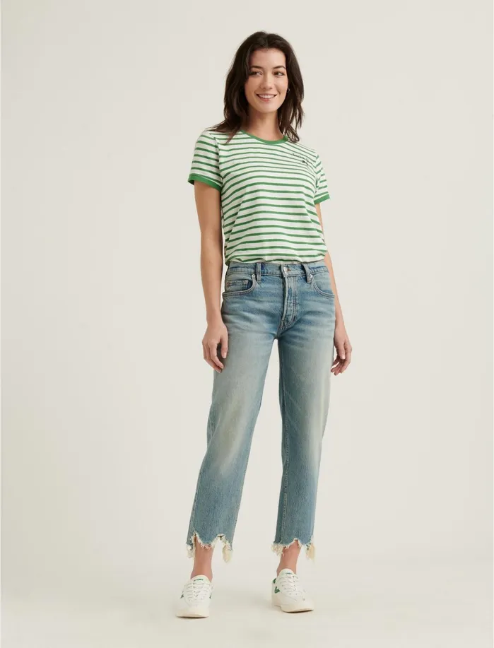 Graphic Tees Women Lucky Brand Lucky You Striped Short Sleeve Tee Green Multi