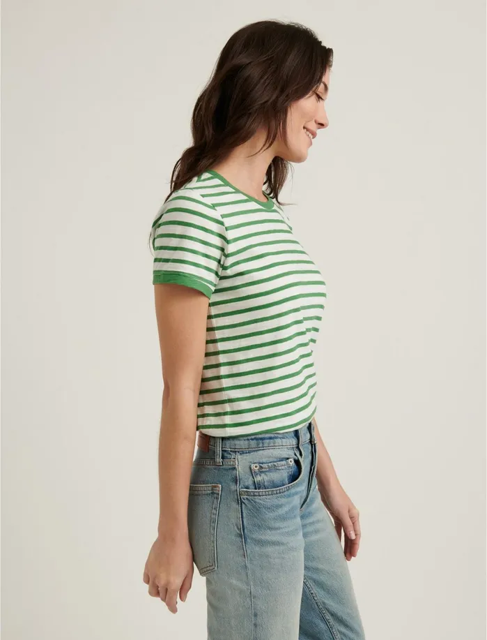 Graphic Tees Women Lucky Brand Lucky You Striped Short Sleeve Tee Green Multi