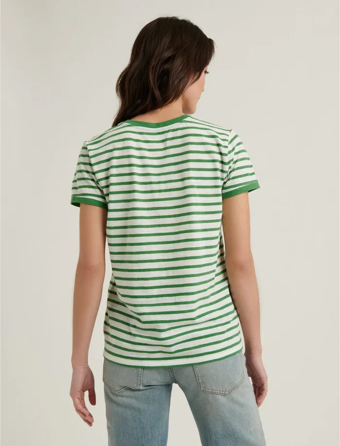 Graphic Tees Women Lucky Brand Lucky You Striped Short Sleeve Tee Green Multi