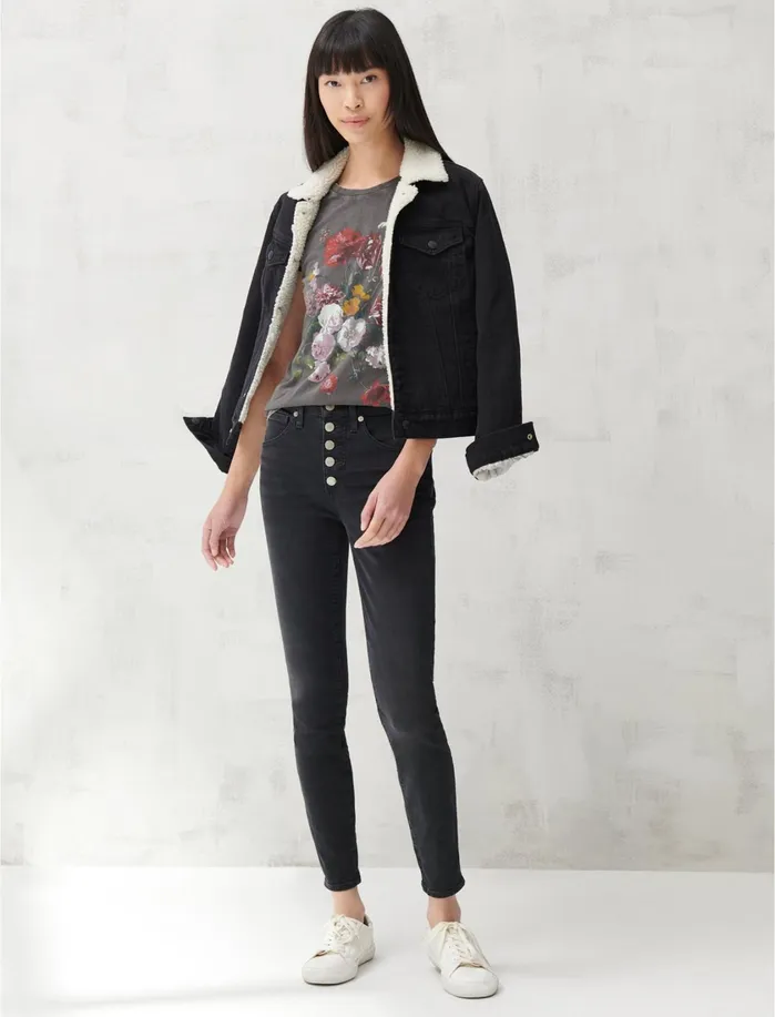 Graphic Tees Women Lucky Brand Multi Flowers Jet Black