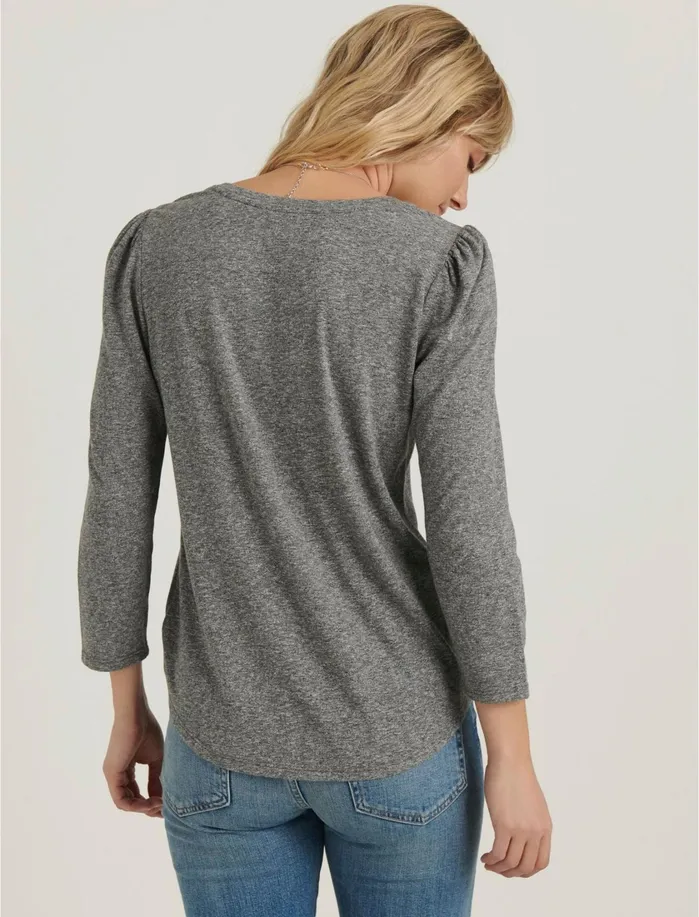 Graphic Tees Women Lucky Brand Puff Sleeve VNeck Tee Heather Grey
