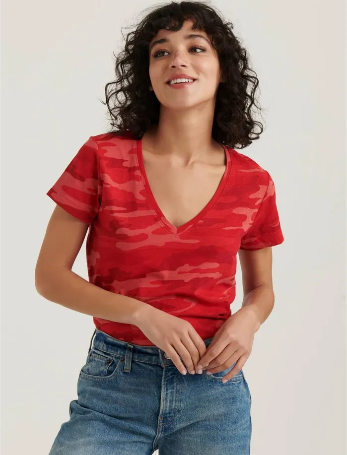 Graphic Tees Women Lucky Brand Red Camo VNeck Tee Red Multi