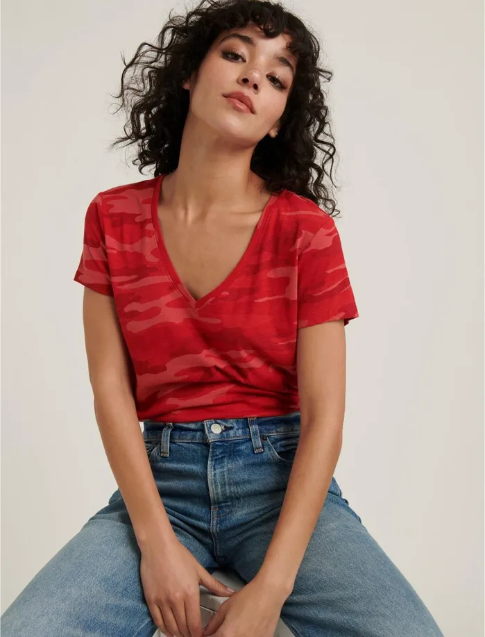 Graphic Tees Women Lucky Brand Red Camo VNeck Tee Red Multi