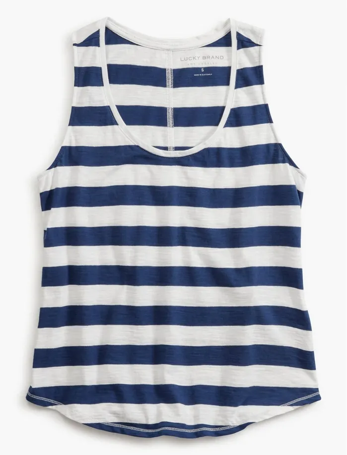 Graphic Tees Women Lucky Brand Stripe Essential Tank Cobalt Stripe