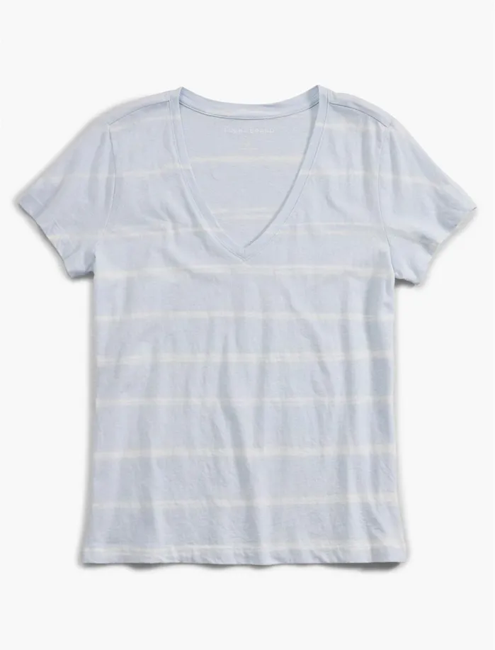 Graphic Tees Women Lucky Brand Stripe Essential VNeck Tee Blue Tie Dye Stripe