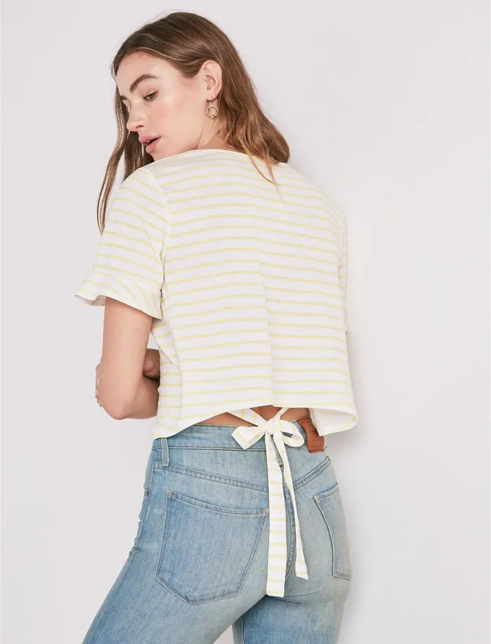 Graphic Tees Women Lucky Brand Yellow Stripe Tee Yellow Multi