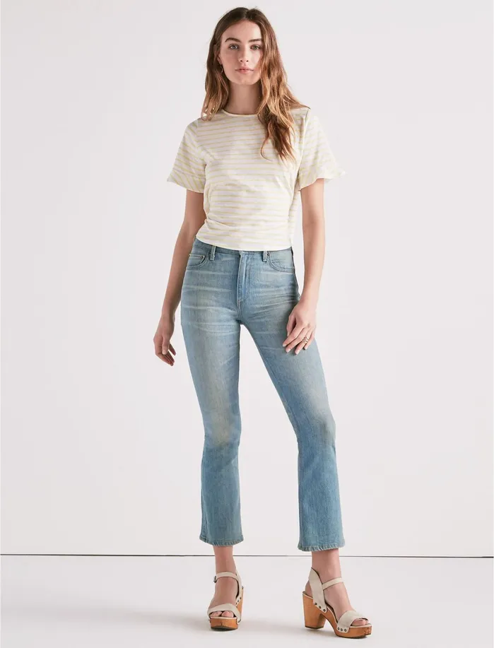Graphic Tees Women Lucky Brand Yellow Stripe Tee Yellow Multi