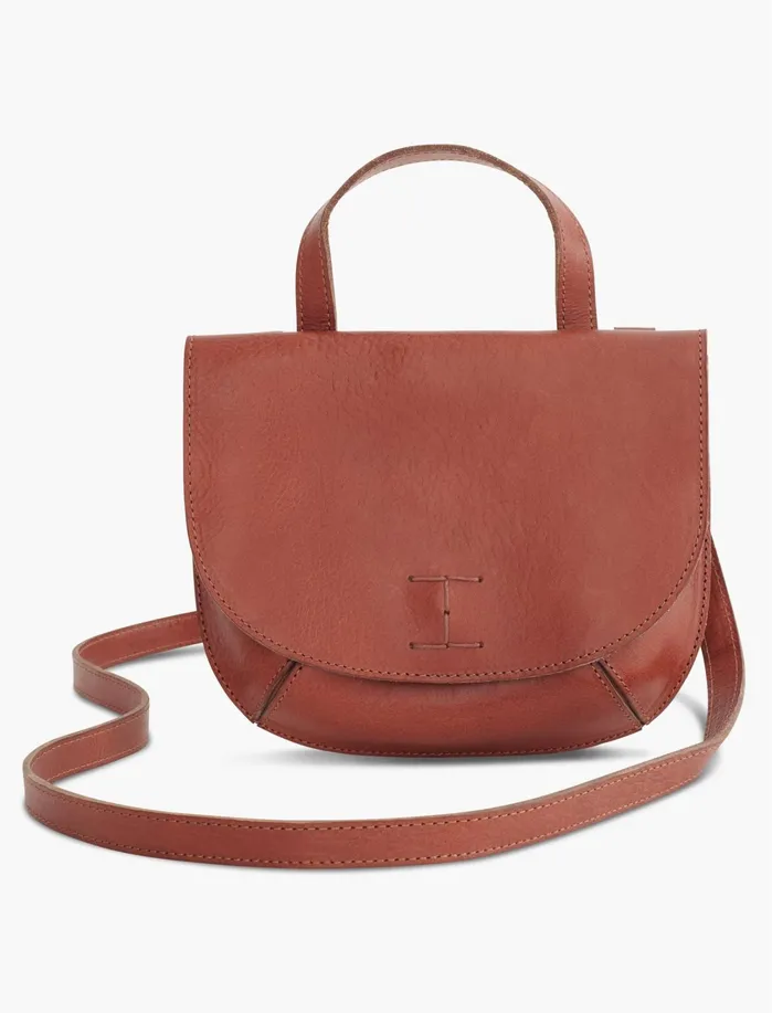 Handbags Women Lucky Brand Point Leather Double Pocket Crossbody Bag Cognac