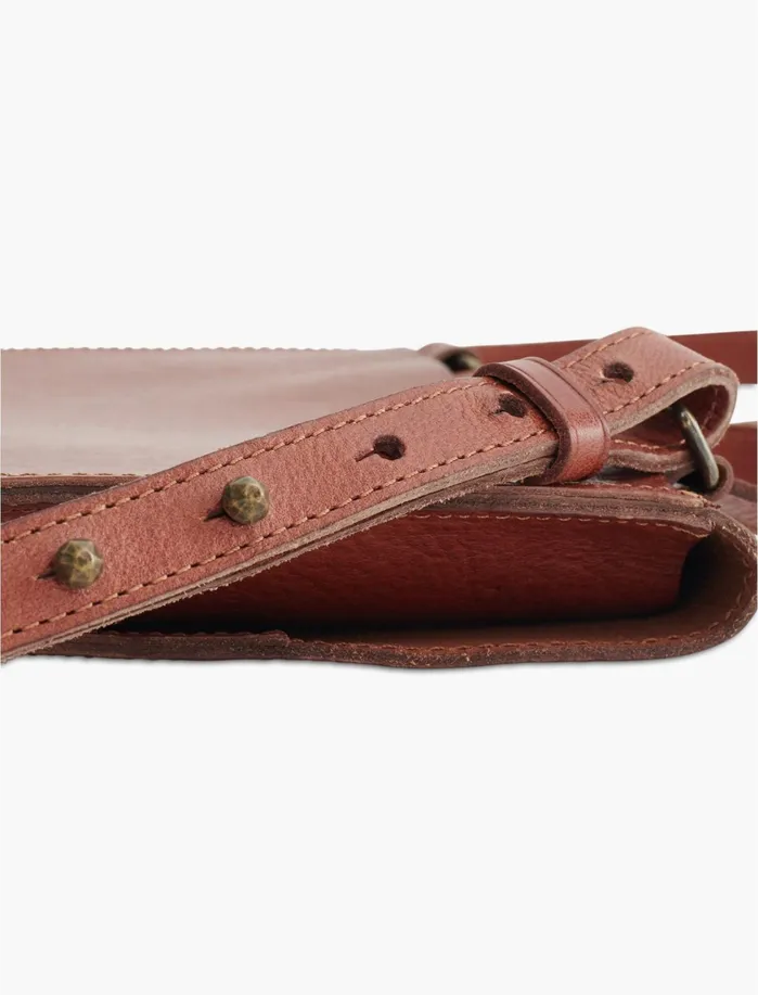Handbags Women Lucky Brand Point Leather Double Pocket Crossbody Bag Cognac
