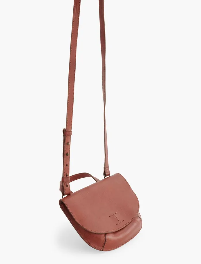 Handbags Women Lucky Brand Point Leather Double Pocket Crossbody Bag Cognac