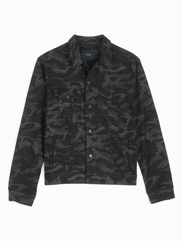 Jackets and Outerwear Men Lucky Brand Camo Jacquard Trucker Grey Camo