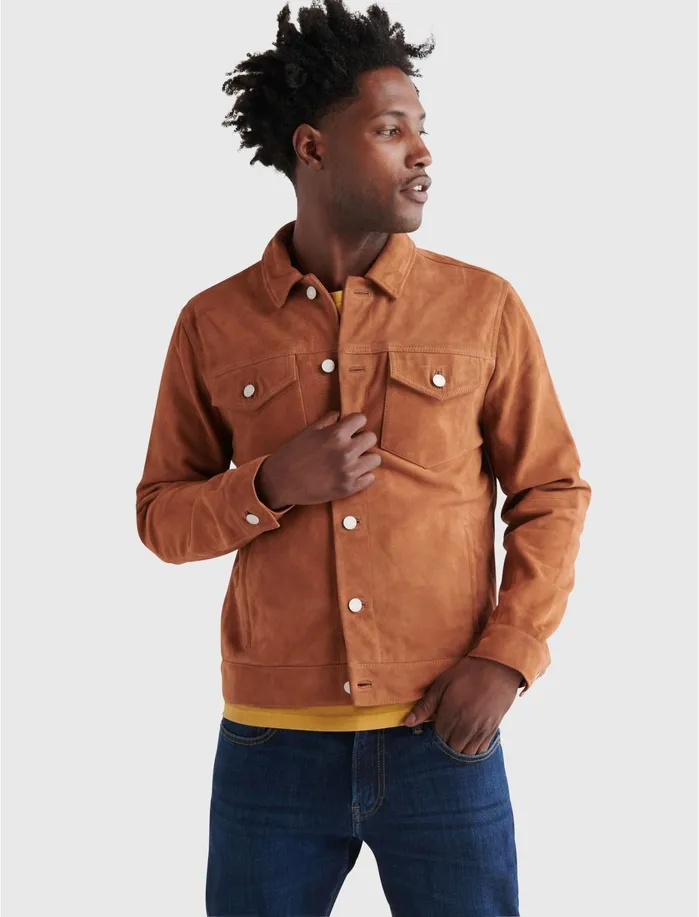 Jackets and Outerwear Men Lucky Brand Suede Trucker Jacket Cowboy Congac