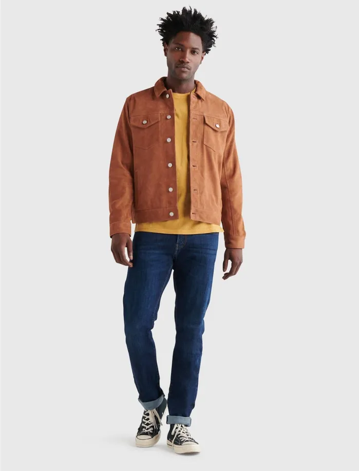 Jackets and Outerwear Men Lucky Brand Suede Trucker Jacket Cowboy Congac