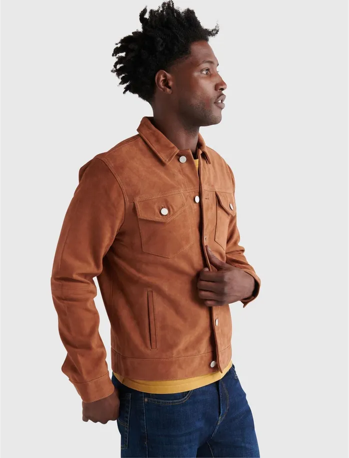 Jackets and Outerwear Men Lucky Brand Suede Trucker Jacket Cowboy Congac