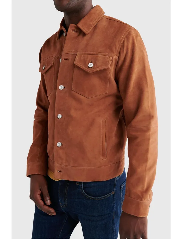 Jackets and Outerwear Men Lucky Brand Suede Trucker Jacket Cowboy Congac